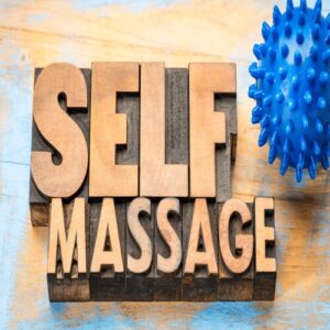 Text displaying "self massage" with a massage ball nect to the text